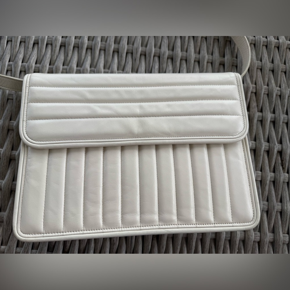 Yves Saint Laurent Quilted Leather White 2Way Clutch Shoulder Bag